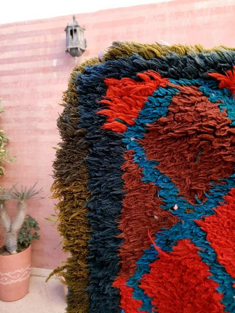 Vintage Moroccan Rug 3.5x7.3 Bold Red rug  bedroom rug, living room rug Red accent rug morocco rug