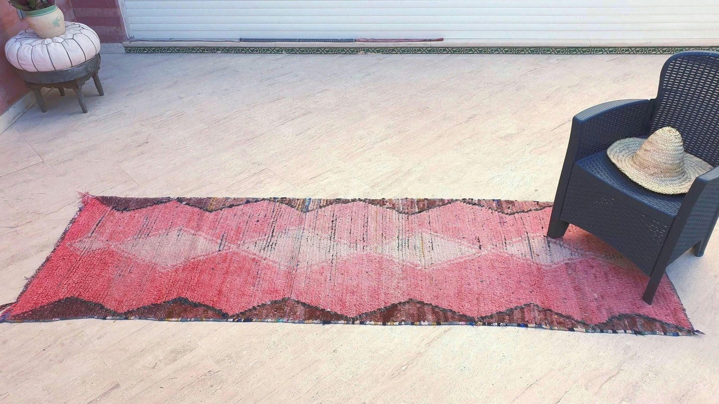 50% OFF CLOSING SALE Vintage Moroccan Rug 2.8x9.2 Gorgeous Blush Boujaad rug, Solid Peach rug, unique blush rug, bedroom beni ourain rug