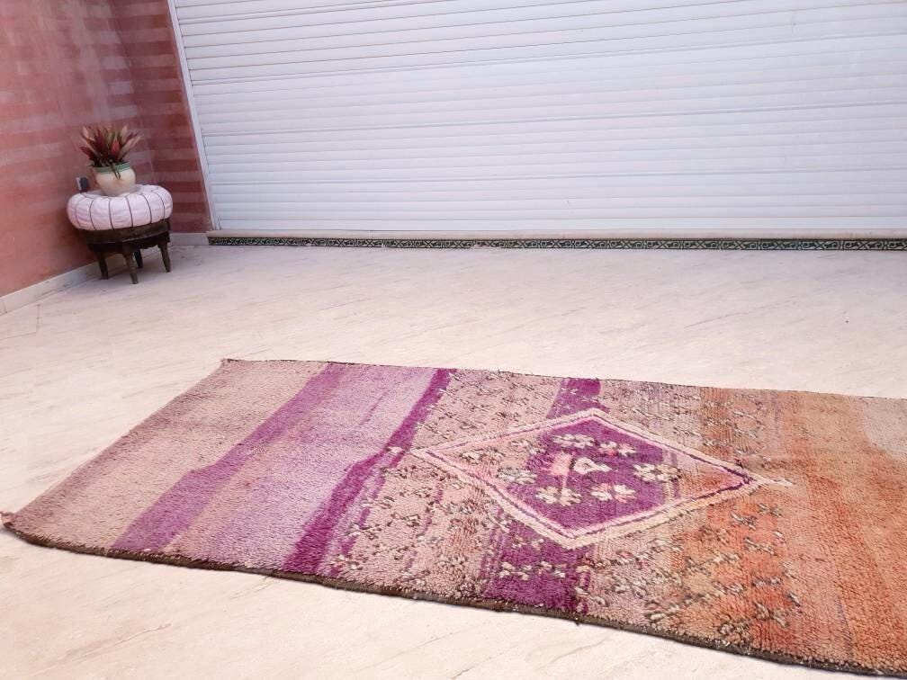 50% OFF CLOSING SALE Vintage Moroccan Rug 3.9x8.5 Gorgeous Purple Peach Blush rug "Roses & Butterflies" Unique boujaad rug mauve purple rug