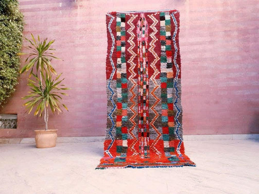 50% OFF CLOSING SALE Gorgeous Moroccan Rug 2.9x7.1 Vintage Azilal rug Unique Orange Red moroccan rug, living room rug, bedroom tribal rug