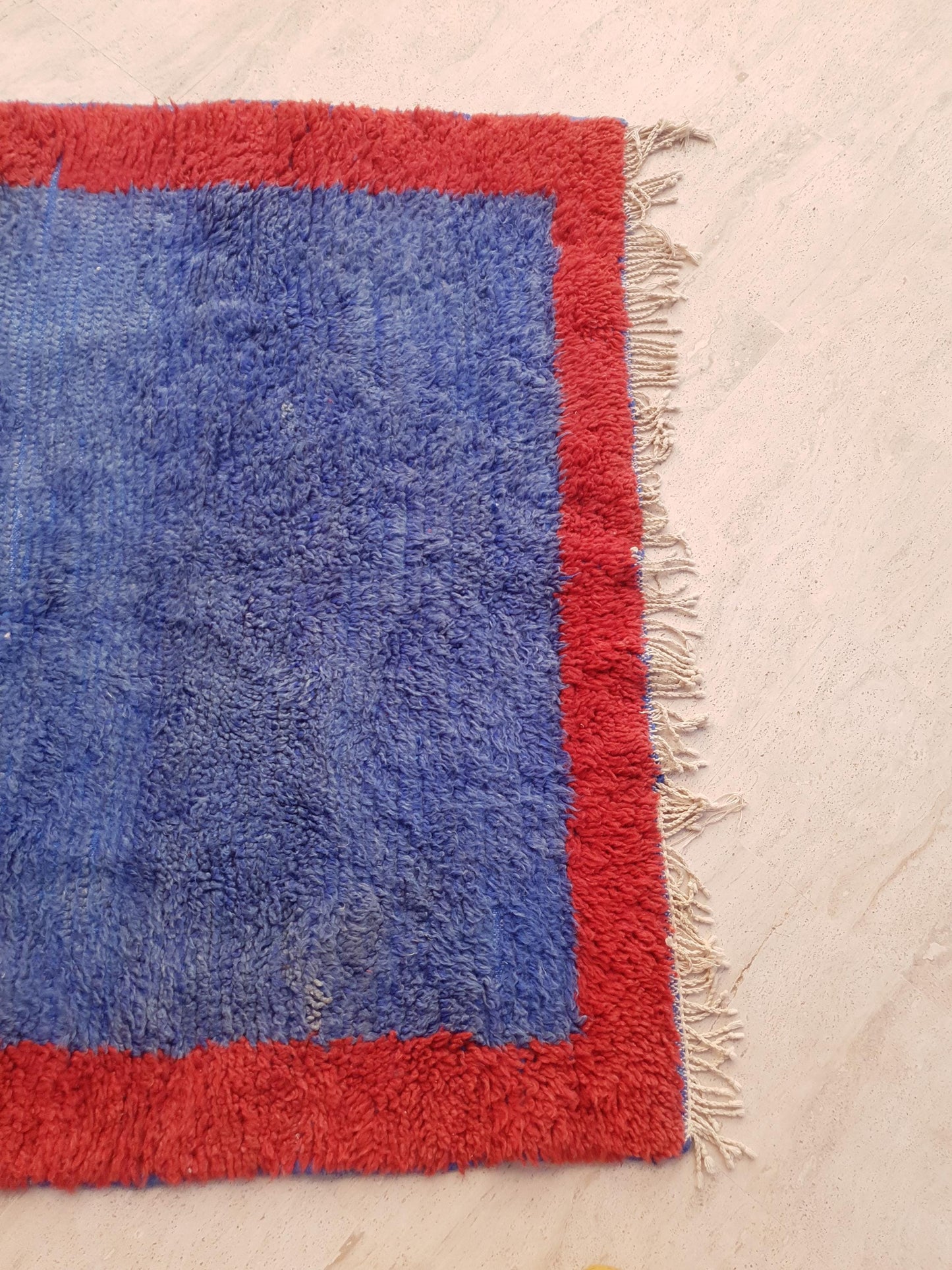 Vintage Moroccan Rug 4.8x8 | Minimal Blue Red Boujaad Rug | Modern Tribal Rug | One-of-a-Kind Berber Carpet