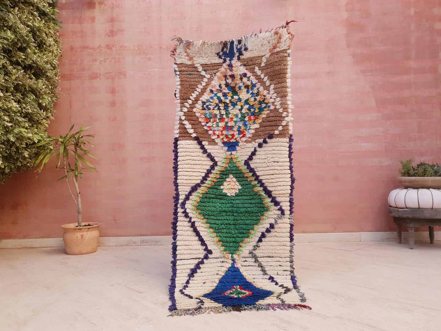 Gorgeous Vintage runner rug 2.4x5.9 beige pink abstract hallway rug, pastel muted tones kitchen rug