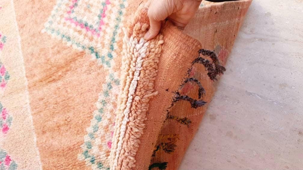 Stunning Vintage Moroccan Rug Boujaad rug 4.4x10.2 Blush Peach living room rug, large boujad rug