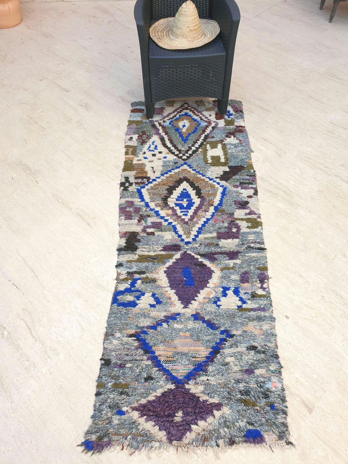 Gorgeous Moroccan Runner rug 2.5x7 unique gray purple abstract tribal rug, kitchen rug, statement hallway rug