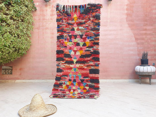 Beautiful Moroccan runner rug 2.8x6.6 Colorful Boucherouite Rug, Tribal Morocco accent rug