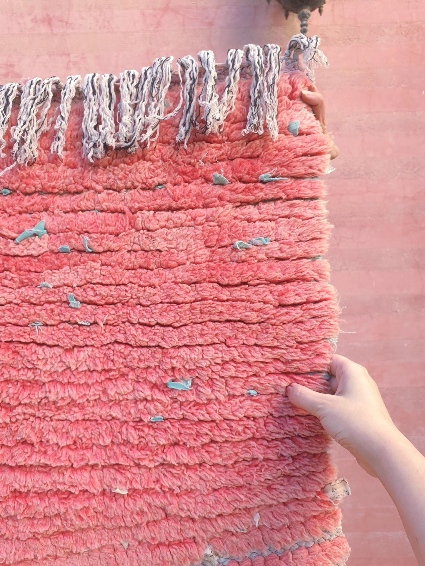 Vintage Moroccan Rug 2.2x9 Pink Boujaad Rug | Pink Panther | Hallway Rug | Vintage Bedroom Rug | peach wool Rug