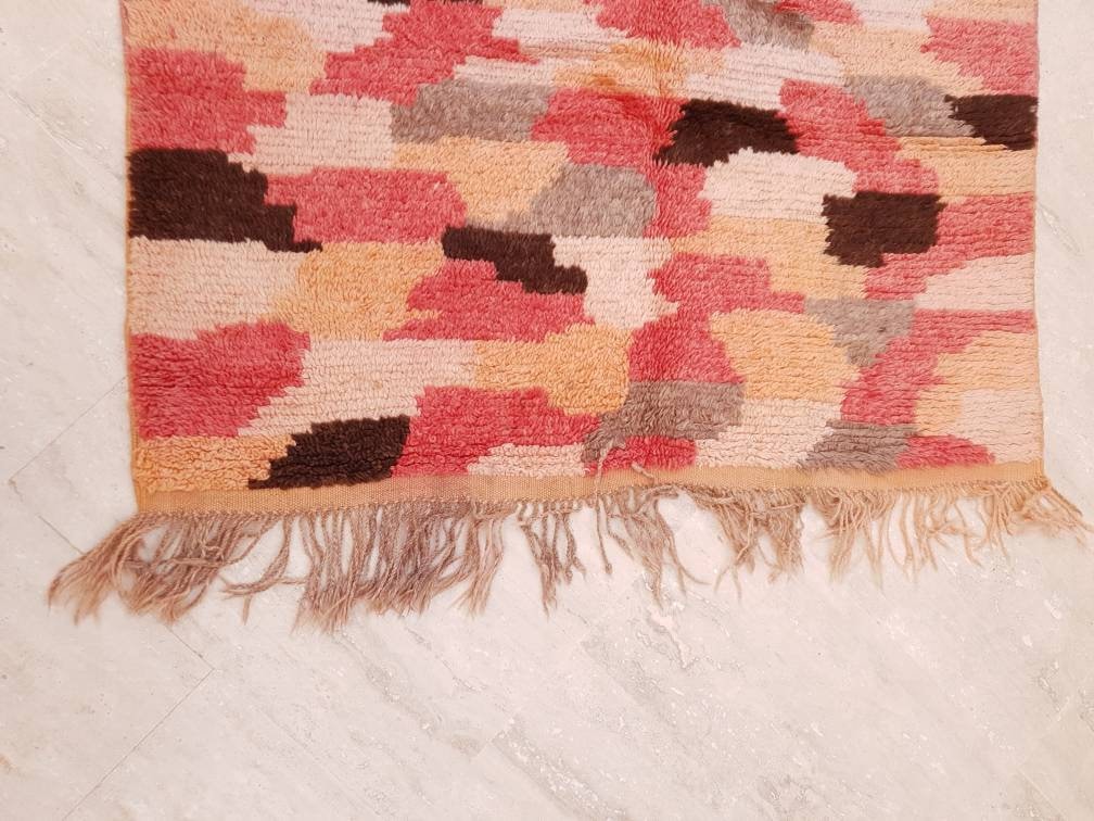50% OFF CLOSING SALE Vintage Moroccan rug 4.1x10.5 Stunning Boujaad rug, Checkered Boujad Rug, blush warm tones muted rug  living room rug