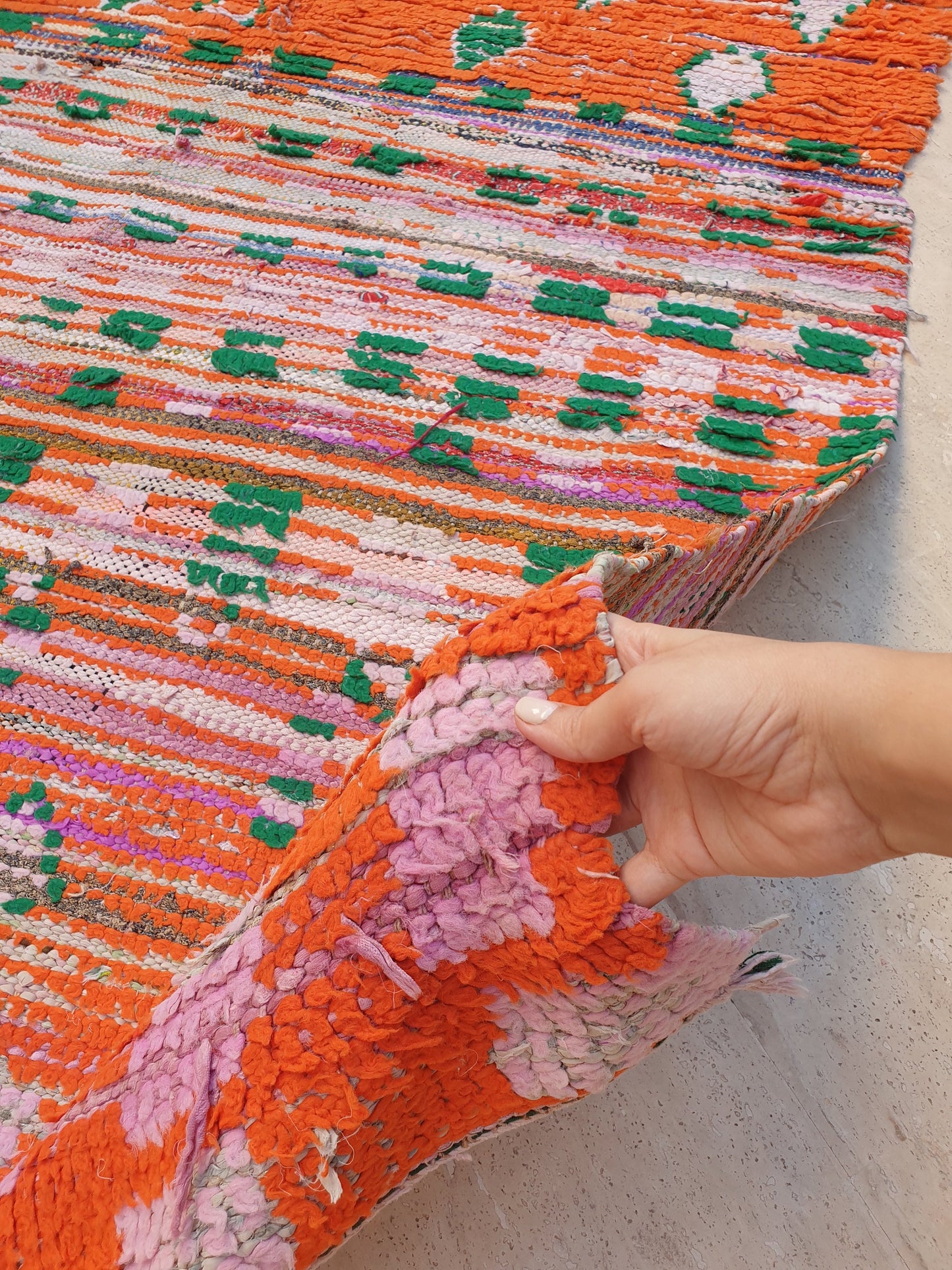 50% OFF CLOSING SALE Vintage Moroccan Rug 5x6.7 Stunning Orange Super Unique Boujaad Rug, Green & Lilac Accents, abstract Living room rug