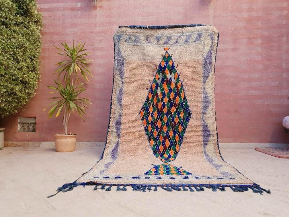 Vintage Moroccan Rug 4.8x9.6 Gorgeous blush Pastels Boujaad rug large boujad rug, Peach wool carpet