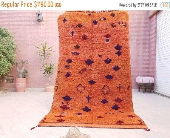 50% OFF CLOSING SALE Vintage Moroccan Rug 4.7x8.3 stunning orange papaya boujaad rug, Vintage Beni Ourain Rug bedroom rug, living room rug