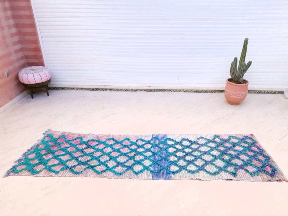 50% OFF CLOSING SALE Vintage Moroccan Rug 2.8x9.8 blush Boujaad runnger rug, Unique geometric Morrocan rug  bedroom rug, living room rug