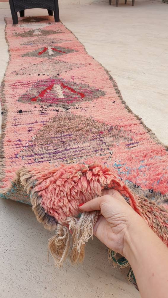 50% OFF CLOSING SALE Vintage Moroccan Rug 2.2x11.8 Stunning Moroccan boujaad Runner Rug, blush pink rug, long hallway rug Abstract carpet