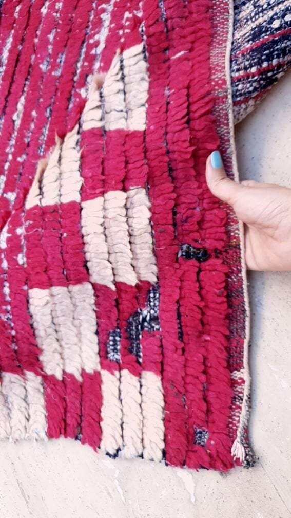 50% OFF CLOSING SALE Vintage Moroccan rug 3.1x8.1 Gorgeous Boujaad runner rug, Maroon Beet Purple Boujad rug, Entry hallway rug