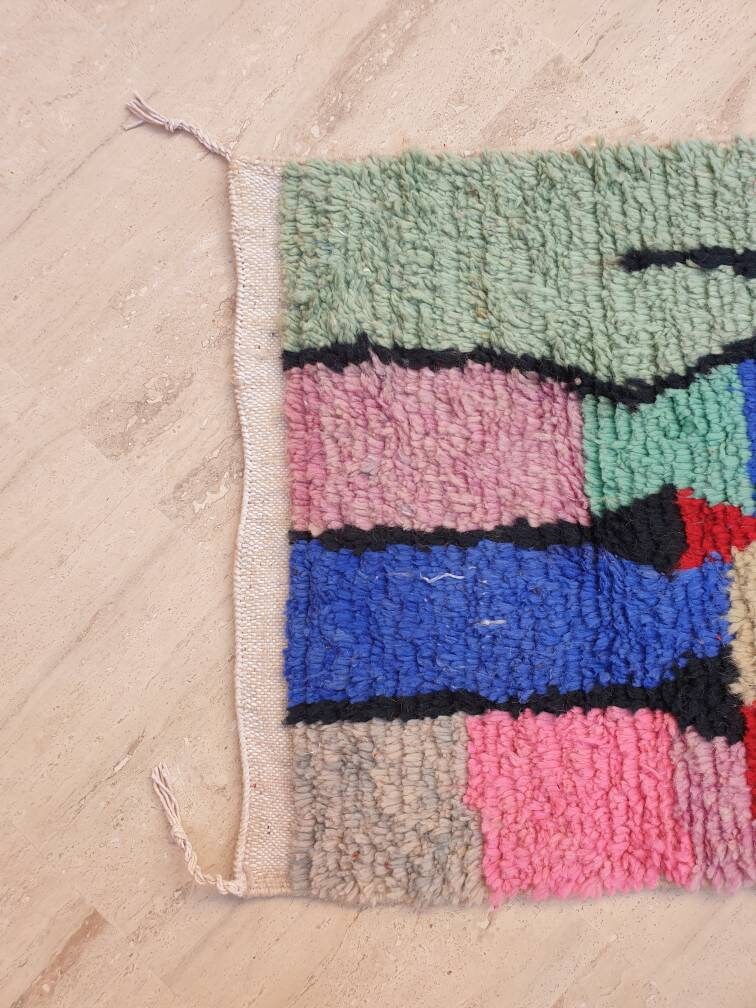 Gorgeous Moroccan rug 2.3x9.5 "Cocktail Party" Colorful Wool Runner rug, retro style cute abstract hallway boujaad rug