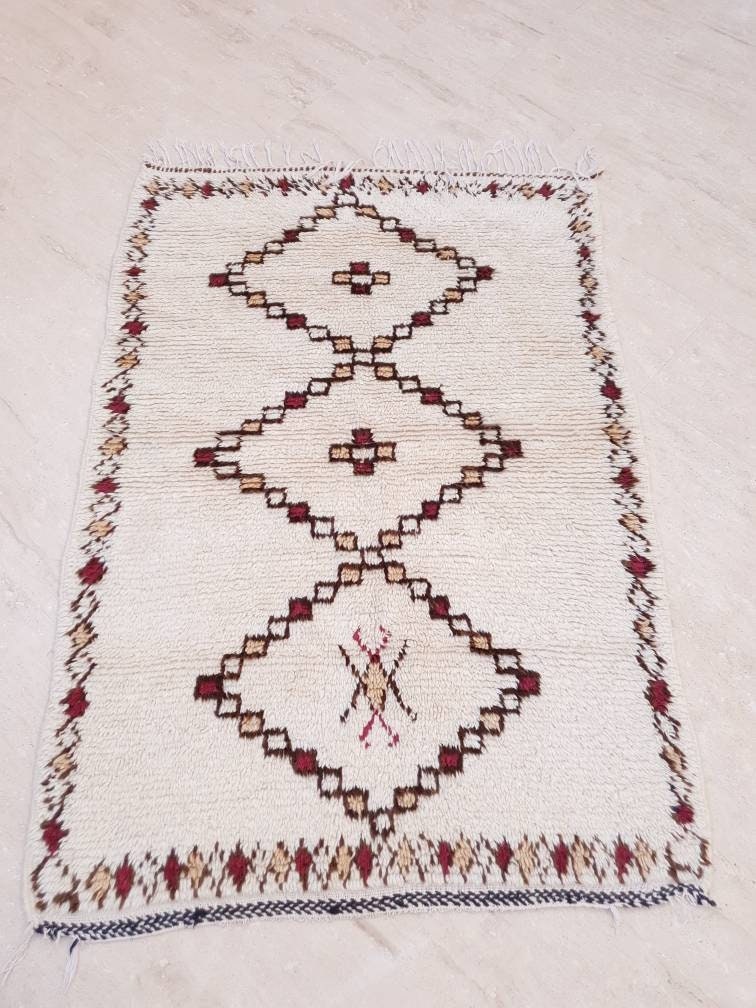 Vintage Moroccan Rug 4x6 Gorgeous Unique Berber Azilal Rug, Soft Wool bedroom rug living room rug boho rug, dark brown ivo
