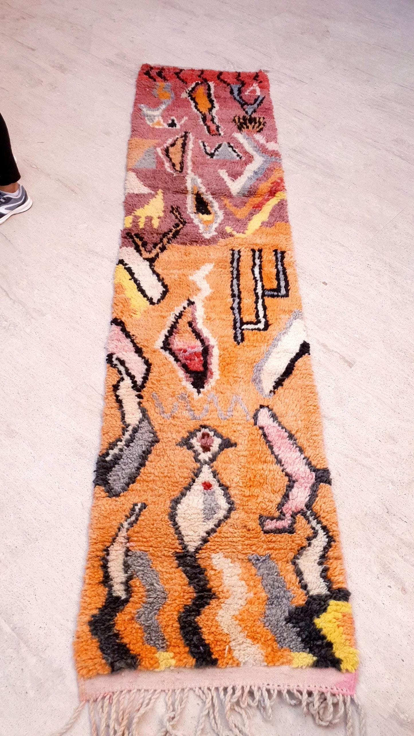 Beautiful Moroccan runner rug 2.2x9.6 unique colorful abstract moroccan rug, handmade boujaad rug, soft hallway rug