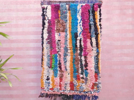 Vintage Moroccan rug 3x4.5 Stunning Boucherouite rug Cute Accent rug bedroom rug, living room  rug colorful rug boho rug  boujaad rug