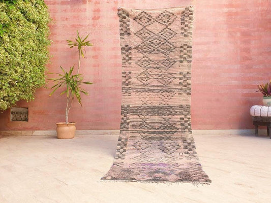 Vintage Moroccan Rug 2.6x7.8 Gorgeous Boujaad rug Purple beige Runner rug Blush mauve Blush Pink Beige rug