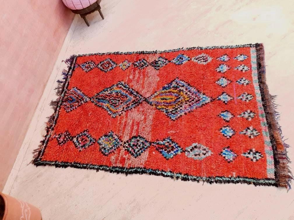 Vintage Moroccan Rug 5x7.7 Red bold vintage Boucherouite Rug, bedroom rug living room  hallway rug berber area rug