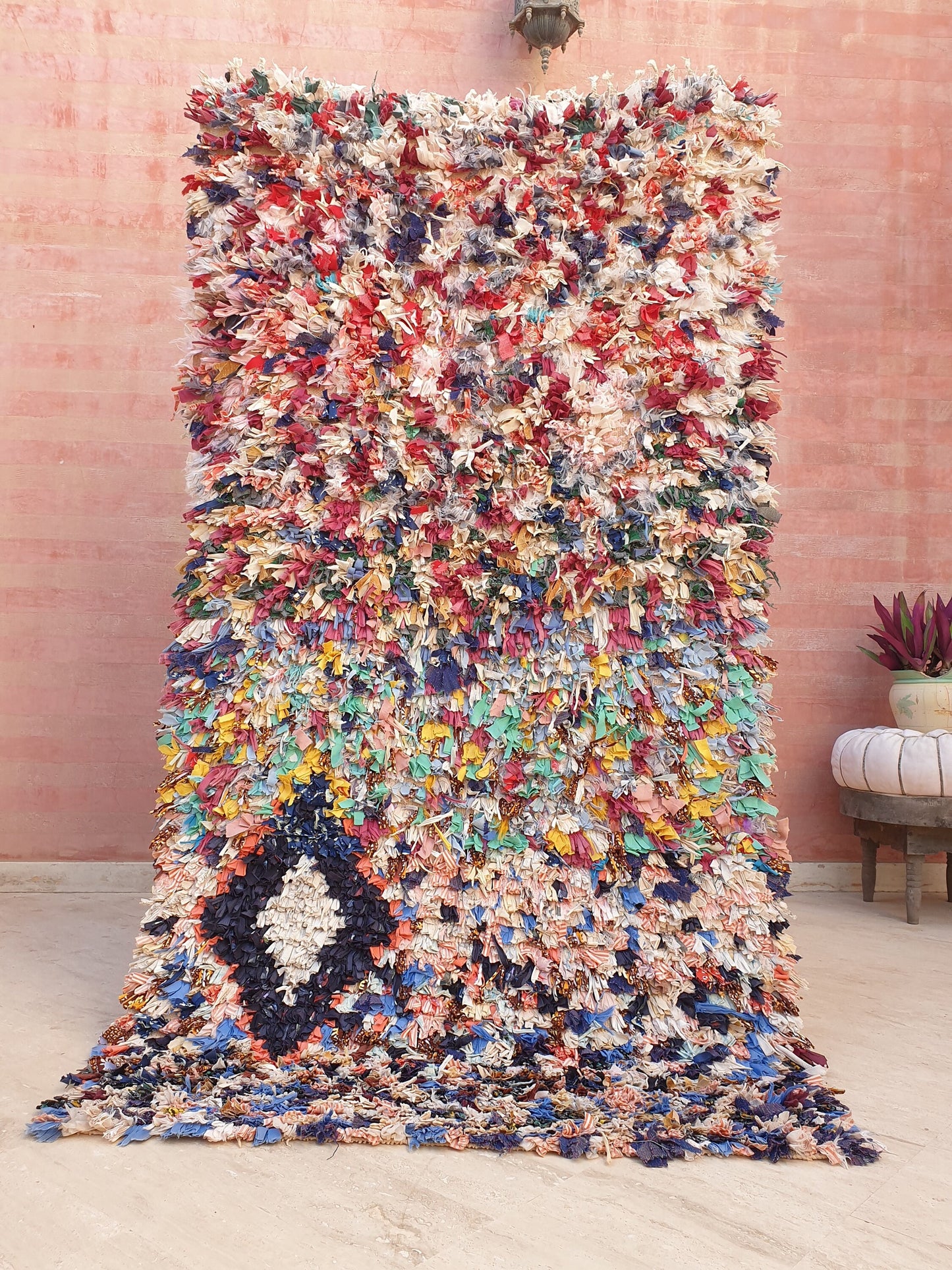 Gorgeous colorful Moroccan Rug 3.8x7.2 Starry Night Fun Tribal Rug, Boucherouite Rug, cheerful rag Berber Rug