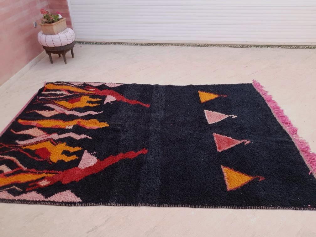 50% OFF CLOSING SALE Beautiful Moroccan rug 6.5x10.2 Gorgeous Abstact black large Beni Ourain Rug, bedroom rug living room rug