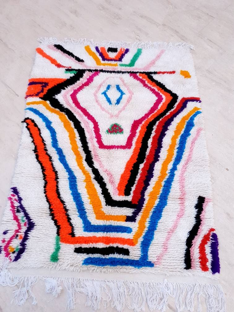 Finest Moroccan rug 4.3x5.9 Gorgeous  Authentic Azilal rug, Softest Berber rug, Colorful bedroom rug bedside rug Abstract rug
