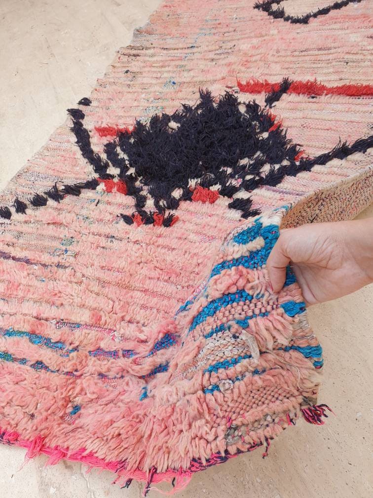 Vintage Moroccan Rug 3.4x6.7 Stunning Moroccan boujaad Rug blush pink rug Antique rug living room rug beni ourain rug