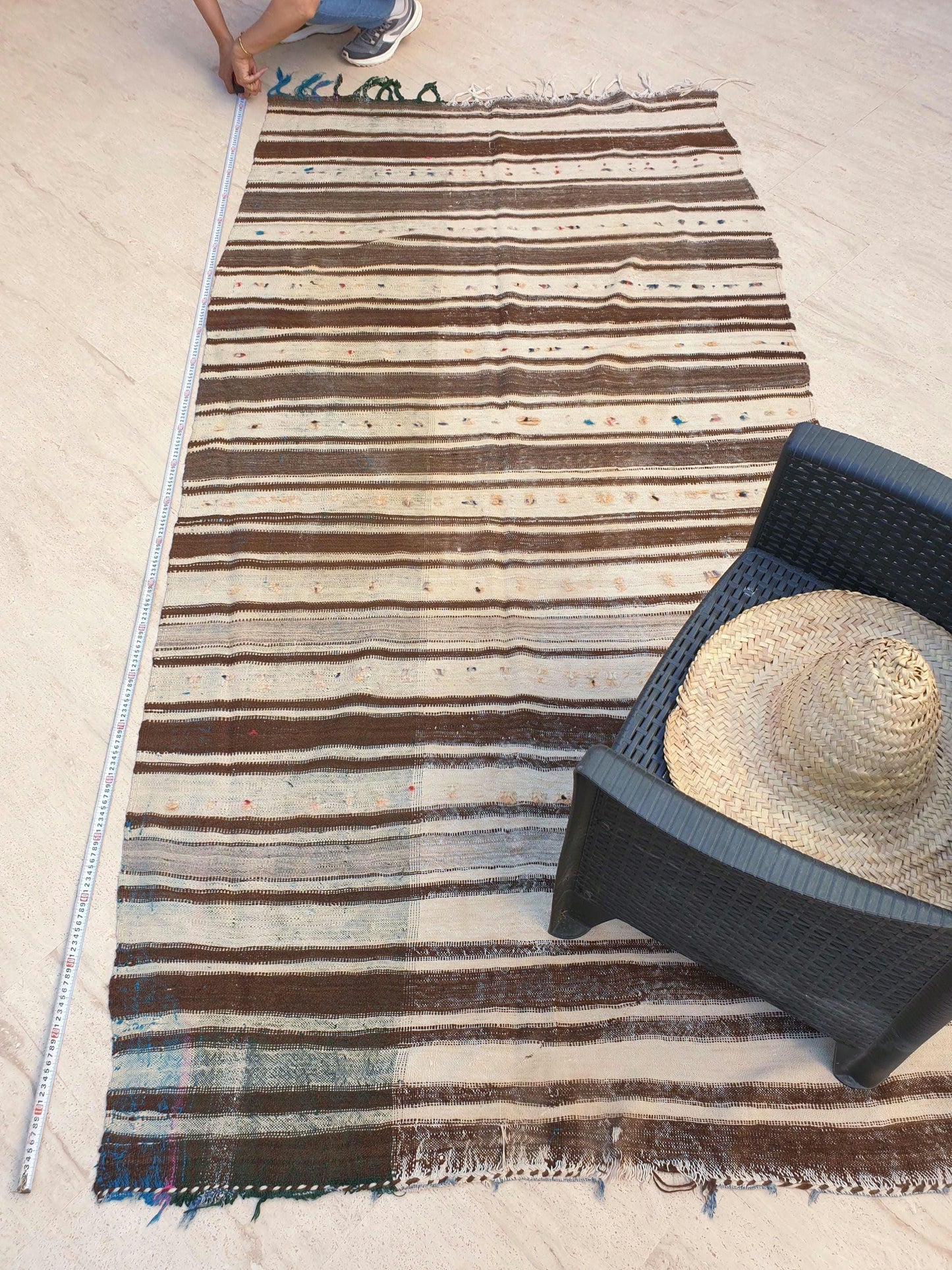 Vintage Moroccan Rug 4.3x8.7 Unique Beige Brown Moroccan Kilim | Woven wool flatweave rug | antique tribal rug Berber wool throw