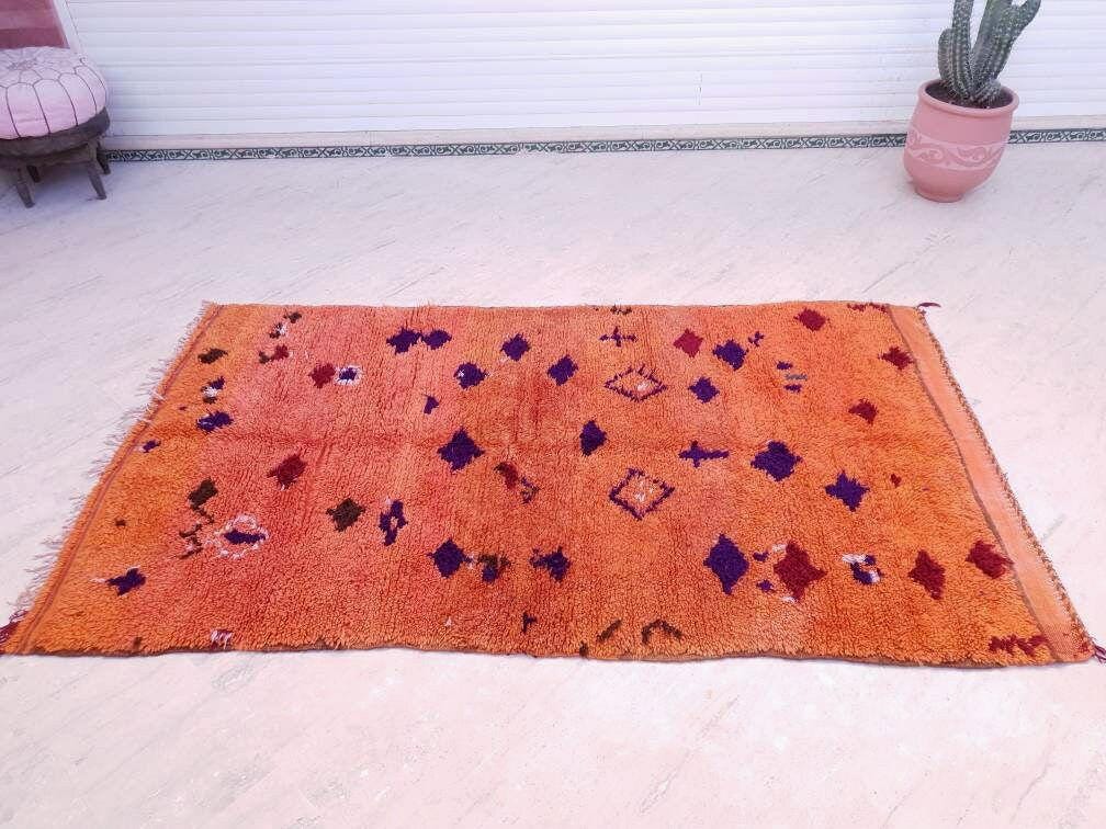 50% OFF CLOSING SALE Vintage Moroccan Rug 4.7x8.3 stunning orange papaya boujaad rug, Vintage Beni Ourain Rug bedroom rug, living room rug
