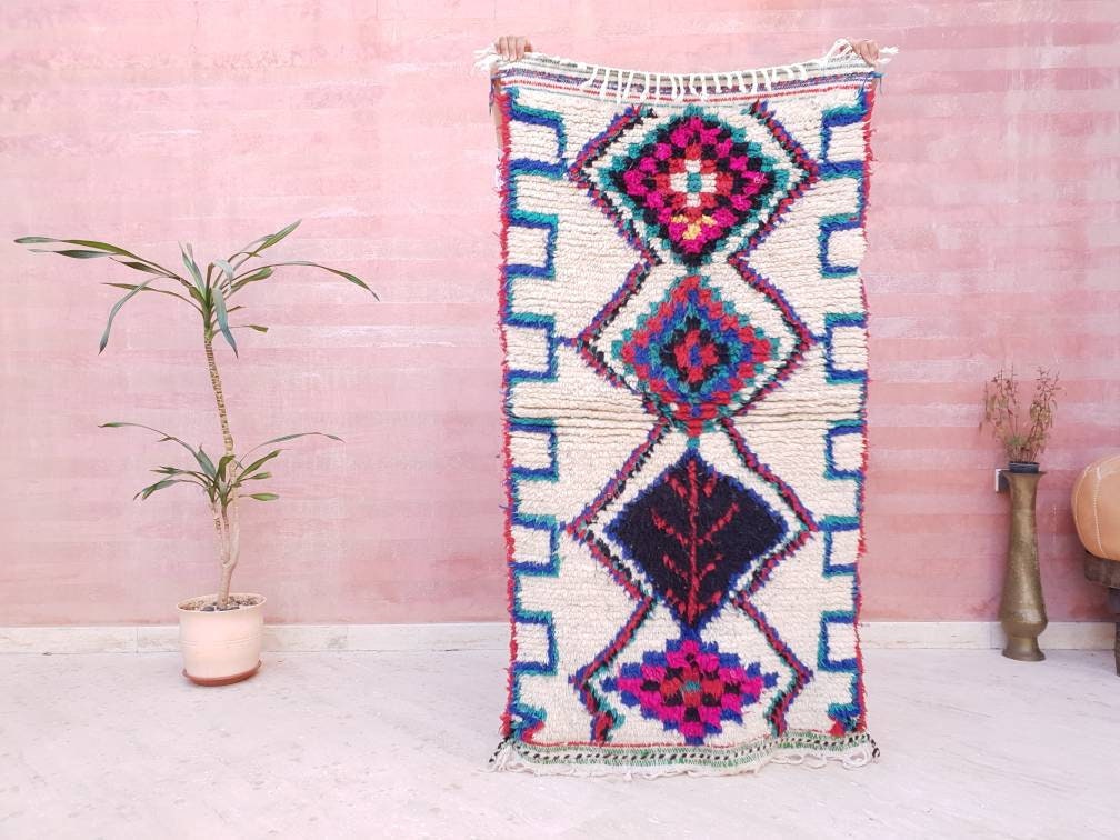 Vintage Azilal rug 3.3x6.5 Moroccan Rug, Runner Rug, Berber Rug, bedroom rug, living room rug, bedside rug, bohemian rug, tribal rug