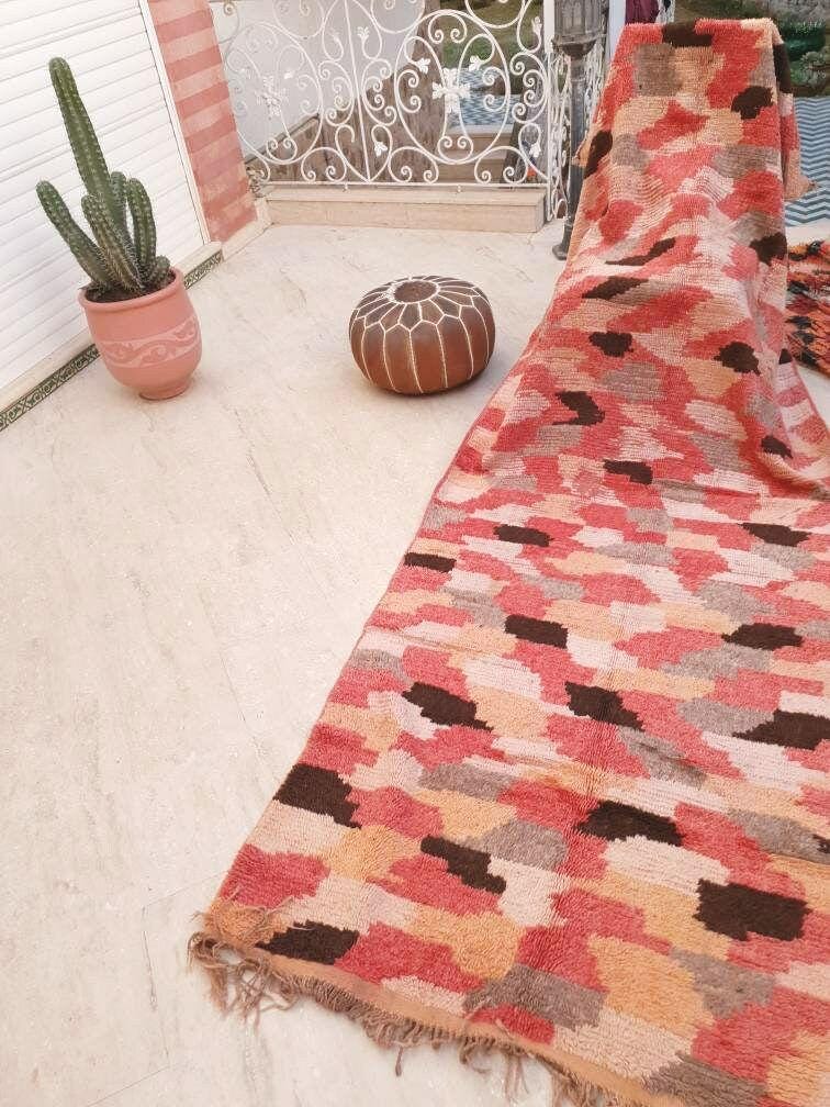 50% OFF CLOSING SALE Vintage Moroccan rug 4.1x10.5 Stunning Boujaad rug, Checkered Boujad Rug, blush warm tones muted rug  living room rug