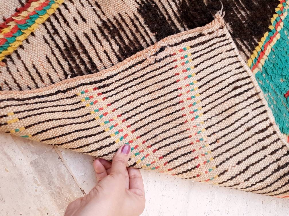 Vintage Moroccan Rug Stunning boujad Rug 3.3x5.4 Antique Boujaad Rug, Antique Berber Boucherouite Rug  Vintage Accent Rug, Entry way Rug