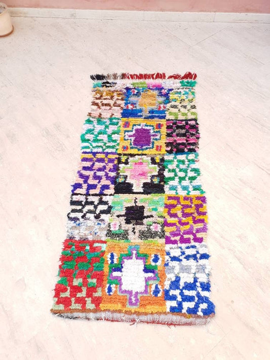 Vintage Moroccan Rug 2.7x6.2 Vintage Boucherouite rug,  berber rug, abstract rug, old rug, morrocan rug, unique moroccan hallway rug