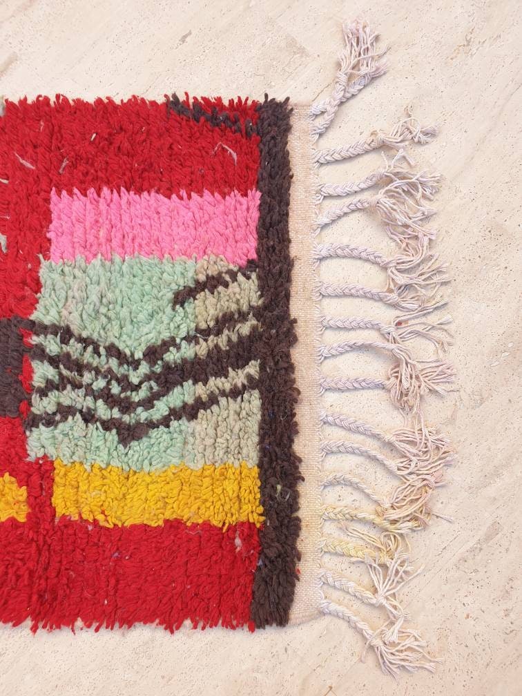 Gorgeous Moroccan rug 2.3x9.5 "Cocktail Party" Colorful Wool Runner rug, retro style cute abstract hallway boujaad rug