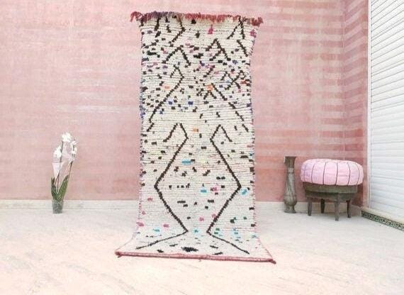 Vintage Moroccan rug "Sprinkles" 3x7.5 rug, Berber Azilal Rug, Unique Morrocan rug Rare Rug bedroom rug living room rug