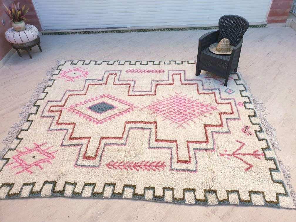 Stunning Moroccan Rug 8.6x10.1 Softest  Azilal Rug, By Me Authentic Atlas Wool Rug, arge berber Pink bedroom rug