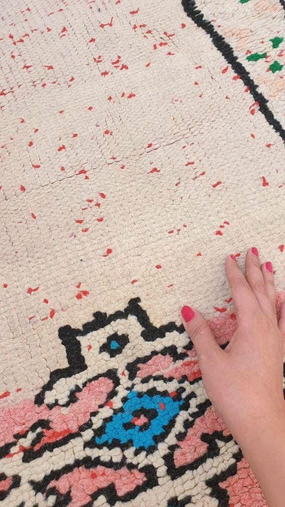 Vintage Moroccan Rug 4.6x10 Stunning pink White Boujaad Rug, unique tribal morocco rug, large boujad rug
