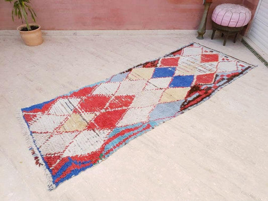 50% OFF CLOSING SALE Vintage Moroccan rug 3.5x9 Abstract Berber Boujaad Rug boucherouite rug, colorful bedroom rug,  entryway rug