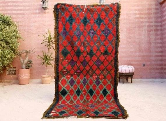 Vintage Moroccan Rug 3.5x7.3 Bold Red rug  bedroom rug, living room rug Red accent rug morocco rug