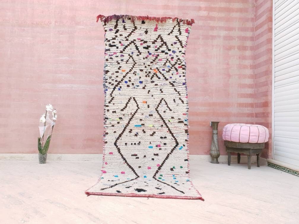 Vintage Moroccan rug "Sprinkles" 3x7.5 rug, Berber Azilal Rug, Unique Morrocan rug Rare Rug bedroom rug living room rug