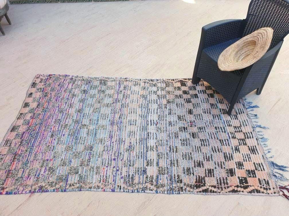 Vintage Moroccan Rug 4.2x7.1 Gorgeous Blush Checkered Boujaad Rug | living room rug | Purple Peach checkered Area Rug