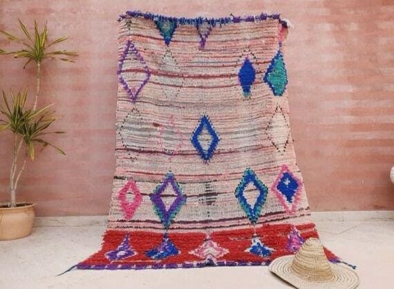 50% OFF CLOSING SALE Vintage Moroccan Rug 4.5x6.7 Gorgeous Abstract boujaad Rug large bedroom rug living room rug, Pink red rug