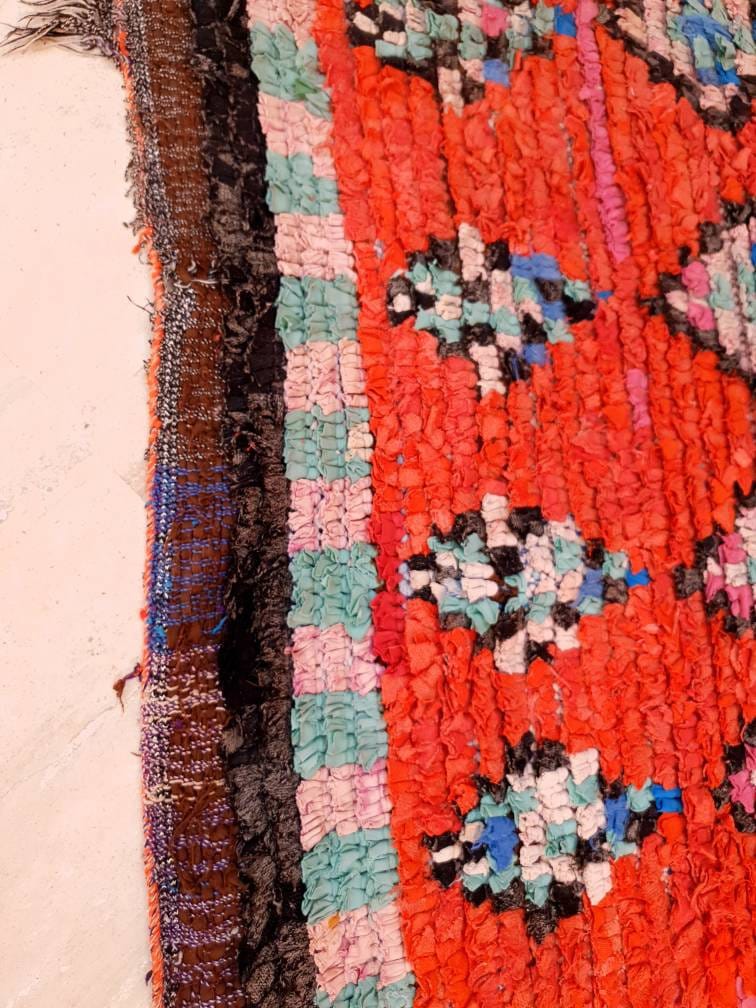 Vintage Moroccan Rug 5x7.7 Red bold vintage Boucherouite Rug, bedroom rug living room  hallway rug berber area rug