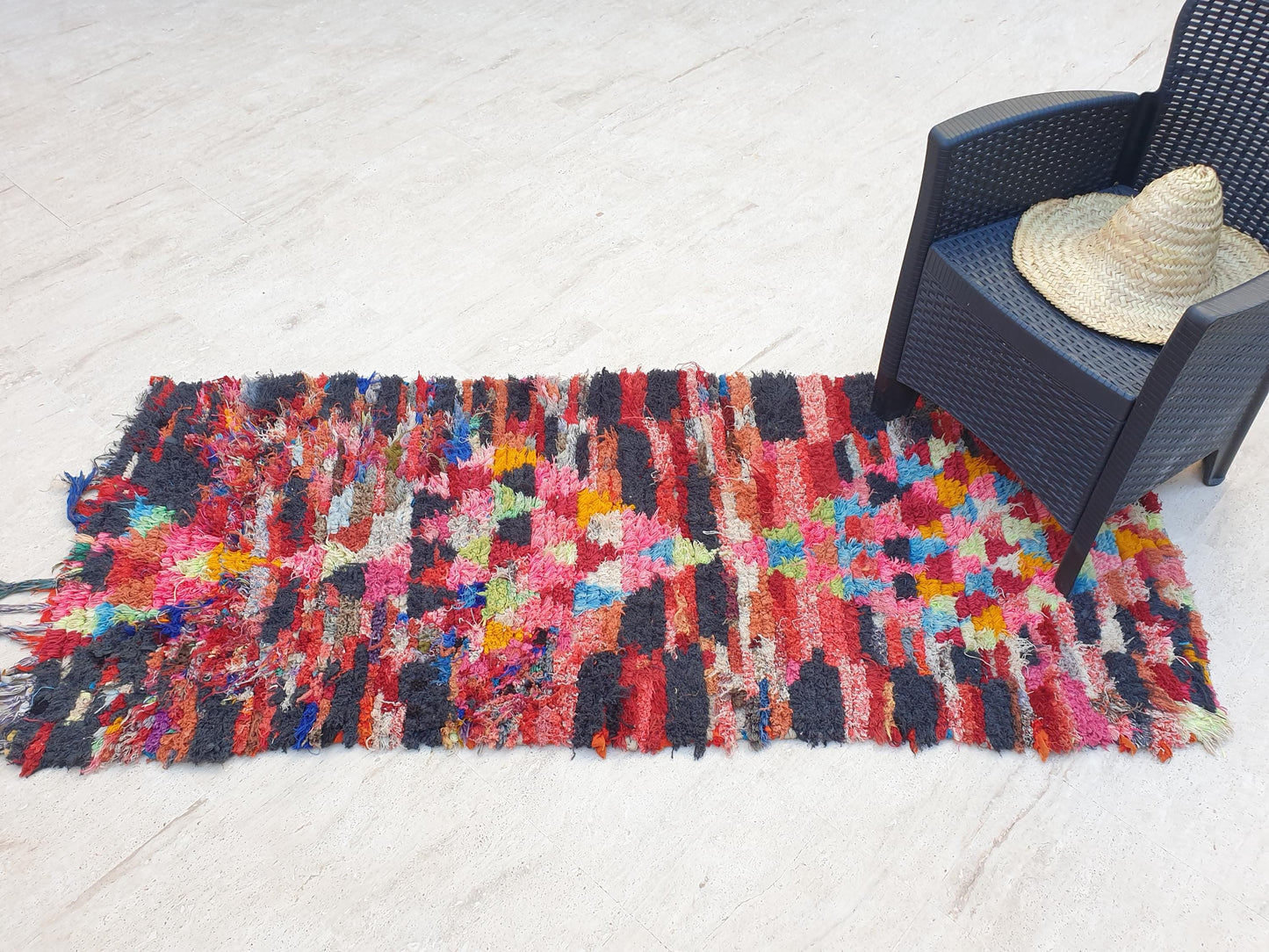 Beautiful Moroccan runner rug 2.8x6.6 Colorful Boucherouite Rug, Tribal Morocco accent rug