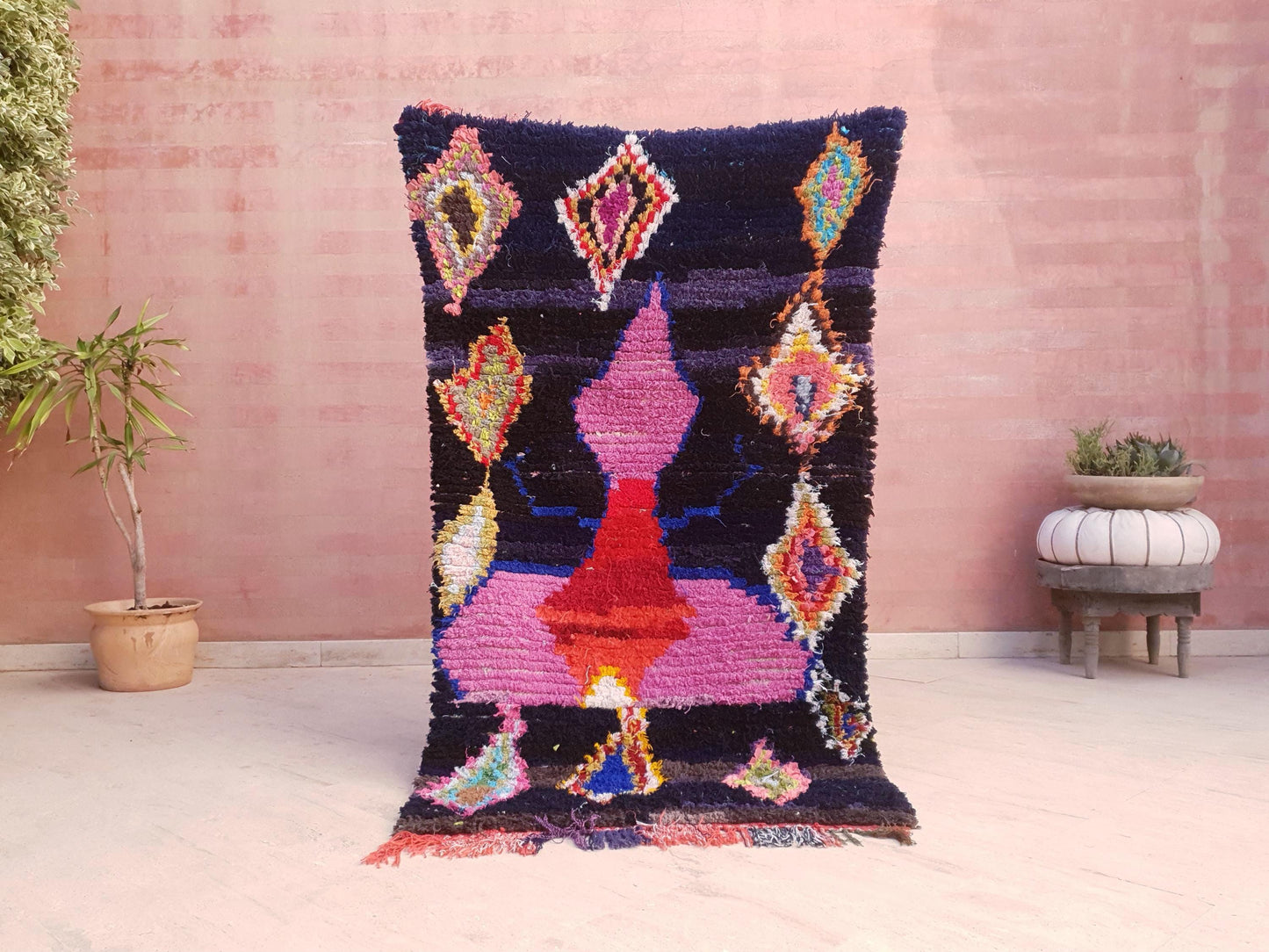 Stunning Moroccan Rug 3.2x5.9 LADY IN RED Gorgeous tribal Rug | Artistic Berber Rug | colorful boujaad Rug | office rug | Blush Boujaad Rug