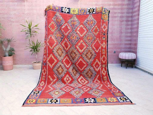 Stunning Vintage Moroccan rug, 5.7x9.2 red Boujaad rug blush warm tones bedroom living room rug boho rug berber ru