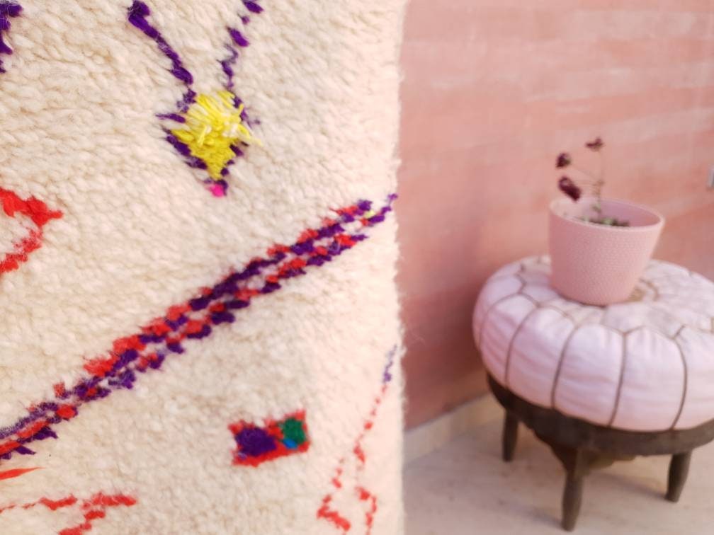 Finest Moroccan Rug 3.6x5 Soft Azilal Rug "Heart at Home" Authentic Berber carpet Nursery morrocan Rug Beni Ourain rug, living room rug