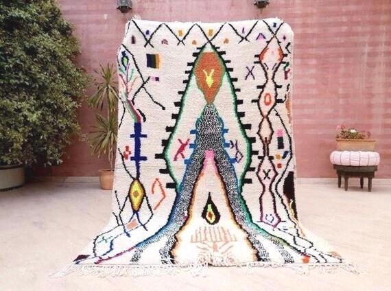 Fine Moroccan Rug 5.3x8.5 Designer Azilal Rug Authentic Berber carpet by ME Nursery Beni Ourain rug, living room rug