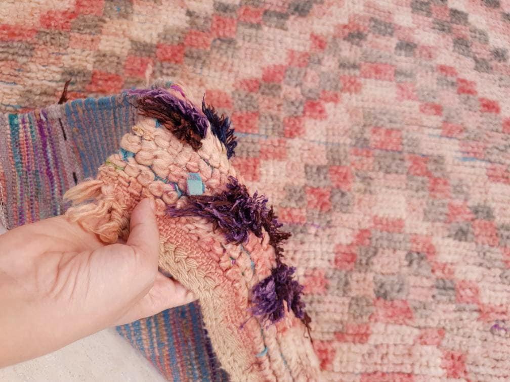 Vintage Moroccan Rug 3.8x7.5 Gorgeous Blush Boujaad rug, Unique area Rug, checkered bedroom rug, living room rug