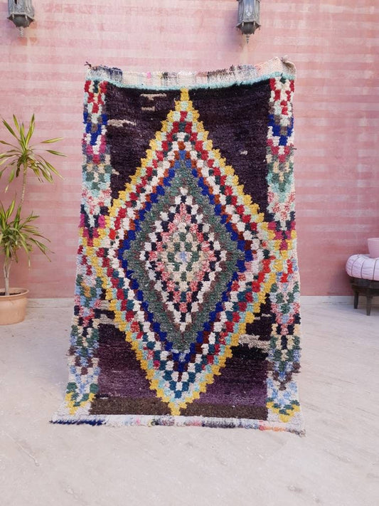 Vintage Moroccan Rug 3.7x6.1 Boucherouite rug Unique Stunning Berber rug bedroom rug, Colorful living room rug boho rug